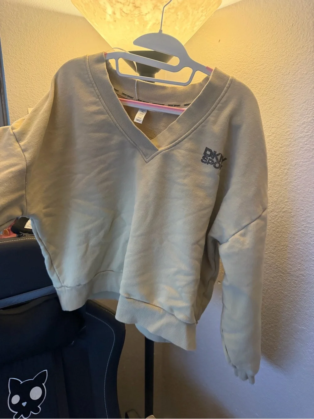 DKNY Beige V-Neck Sweatshirt